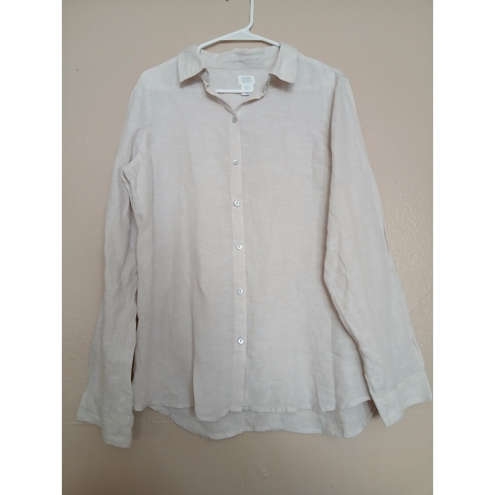 Sigrid Olsen Top Large Linen Button Down Roll Tab Cottage Coastal Beach Bohemian